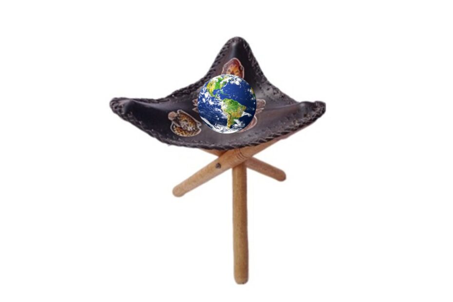 globe on 3-legged stool